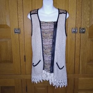 BKE boho beige & black sleeveless knit sweater vest